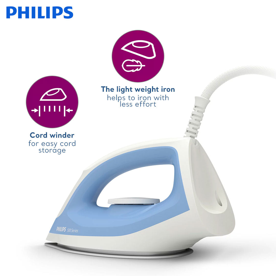 PHILIPS Dry Iron - Non-Stick Soleplate, Lightweight (DST0520/20)