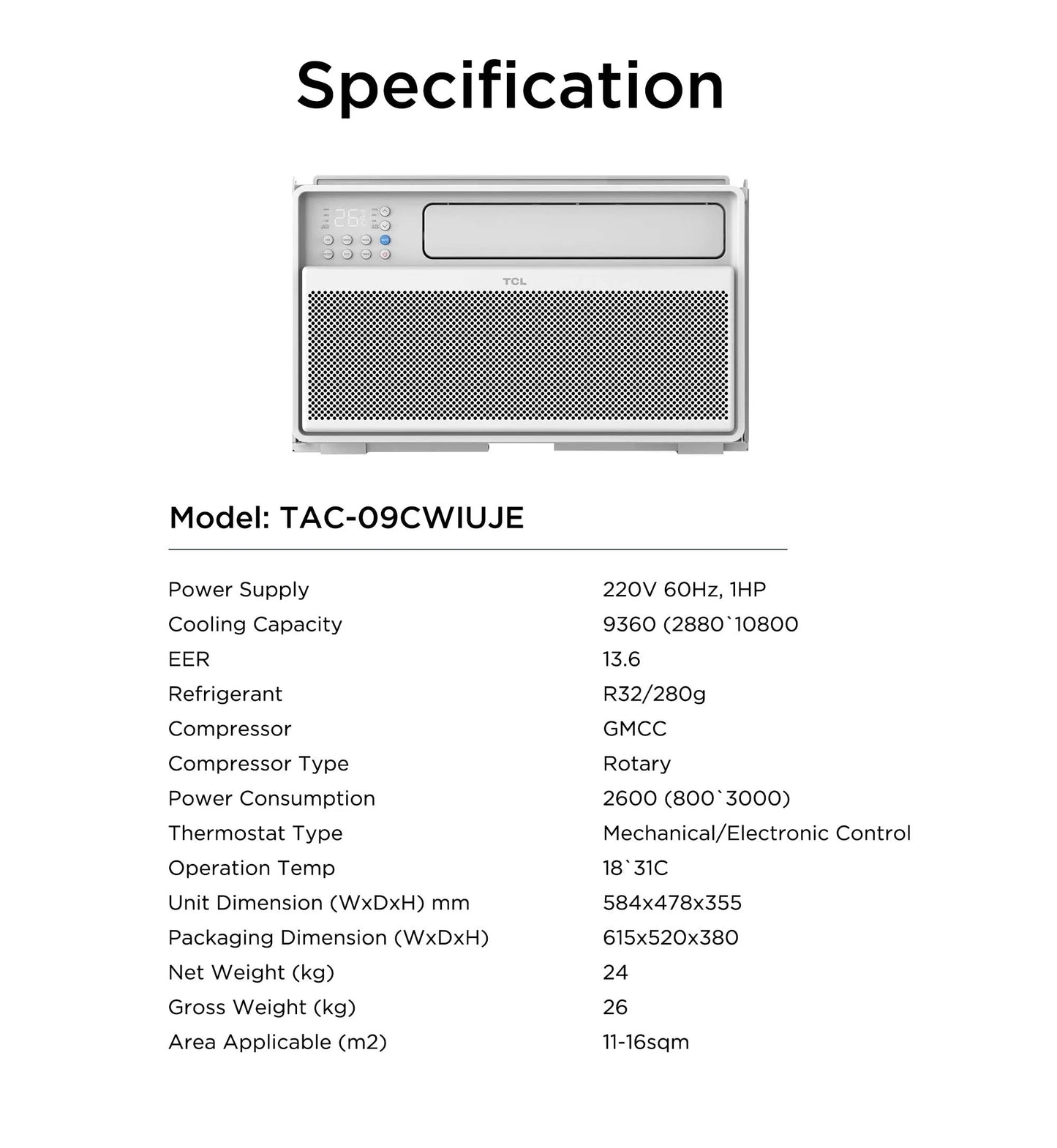 TCL AI Full DC Inverter Window Type Aircon - CWI/UJE2