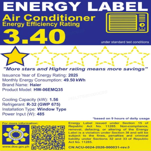 Haier HW-06EMQ35 0.6 HP Chill Cool Window Type Aircon