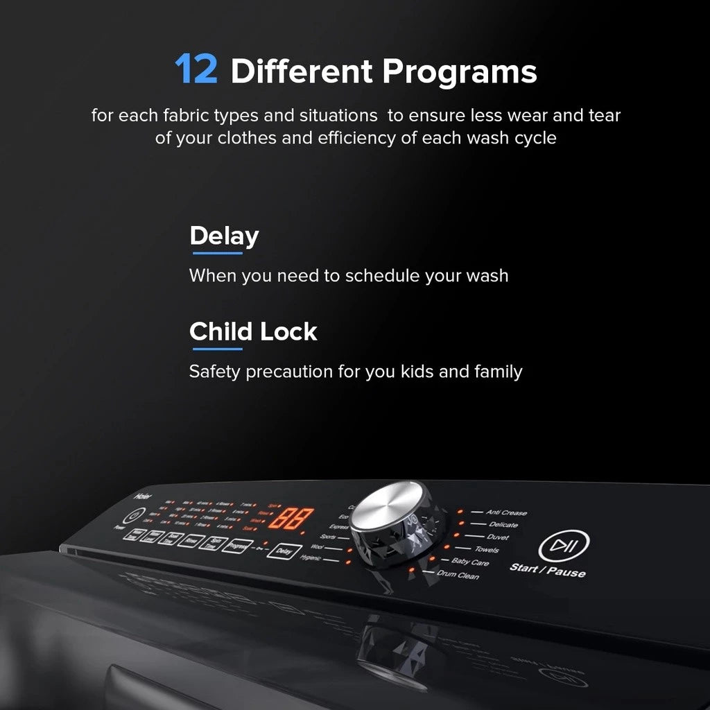 Haier HWM100-B1678B 10.0 Kg Silent Wash Fully Automatic Inverter Top Load Washing Machine - New Model