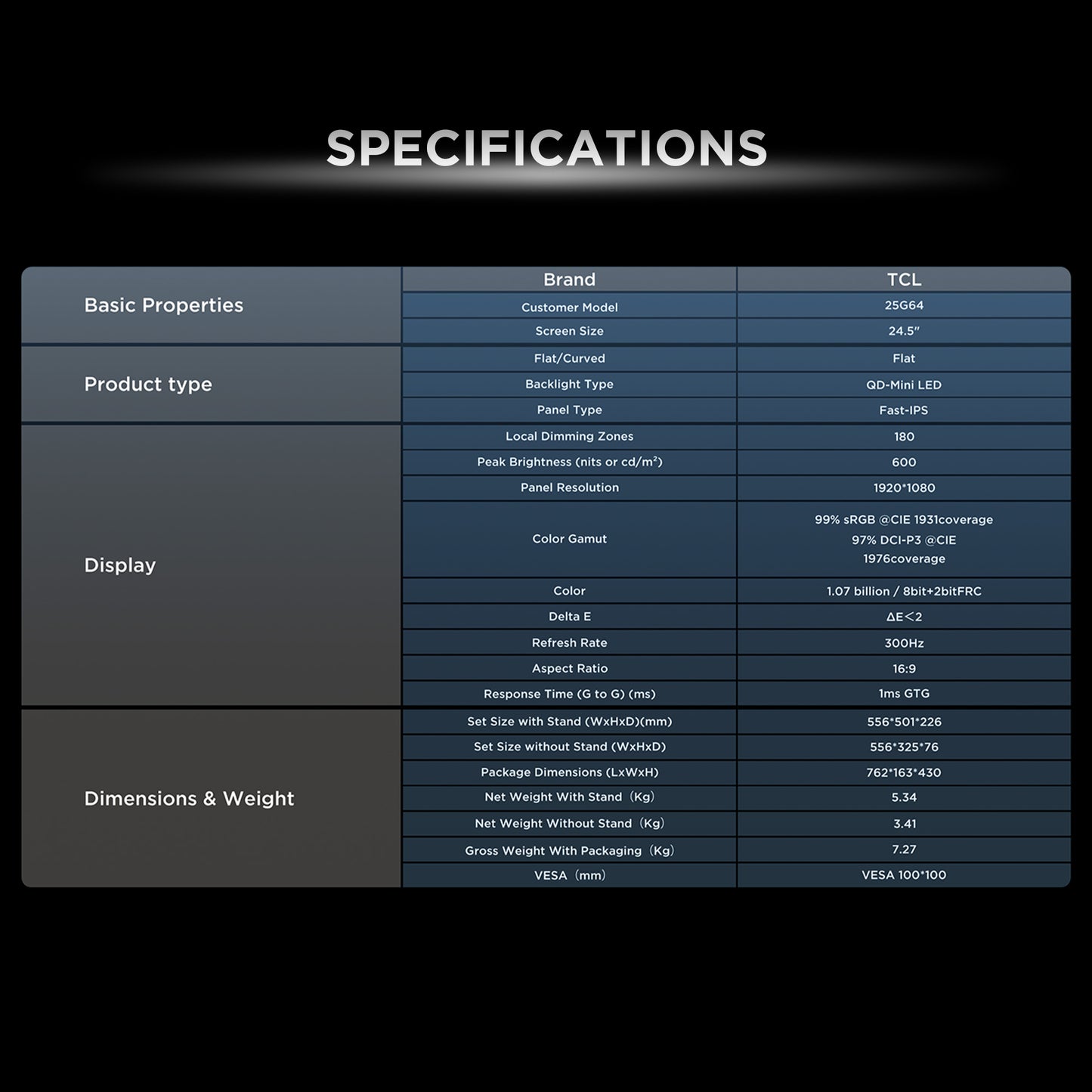 TCL G64 Series 25" & 32" Gaming Monitor QD Mini LED