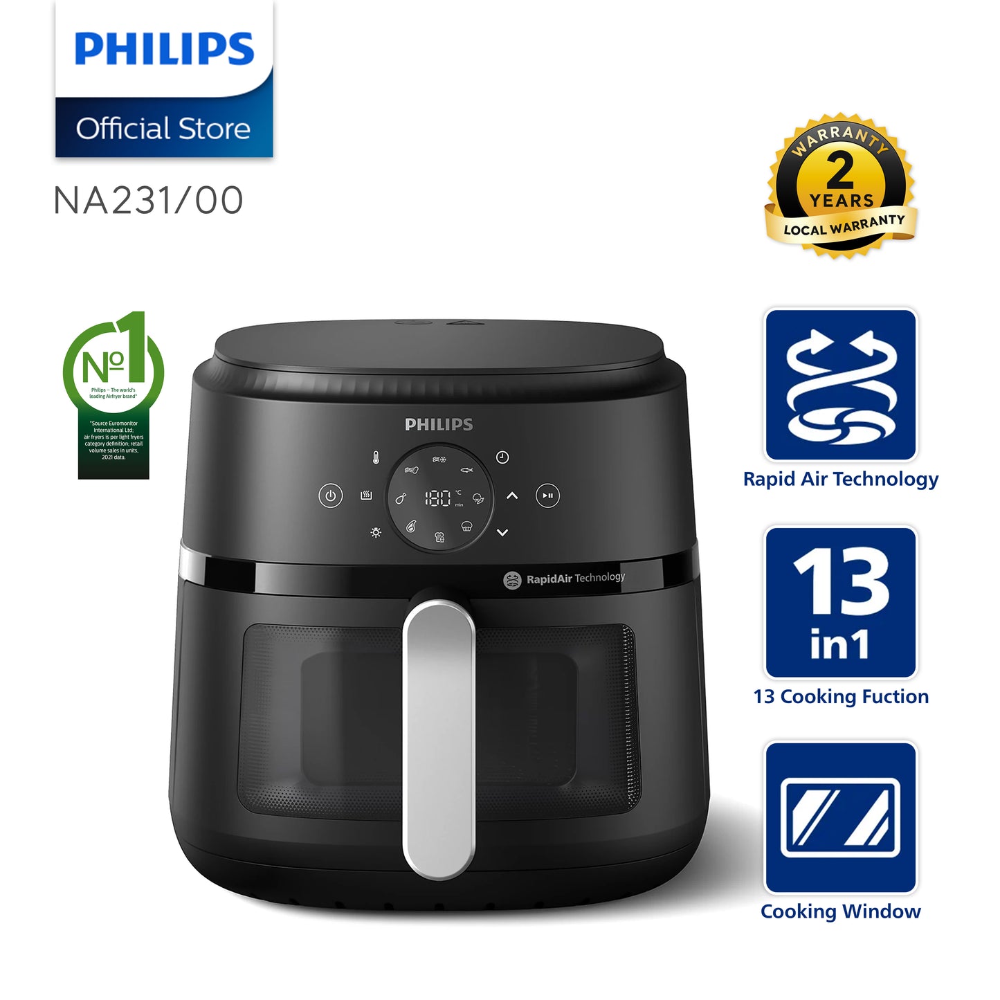 PHILIPS 2000 Series XL Window Air Fryer NA231/00 (6.2L)
