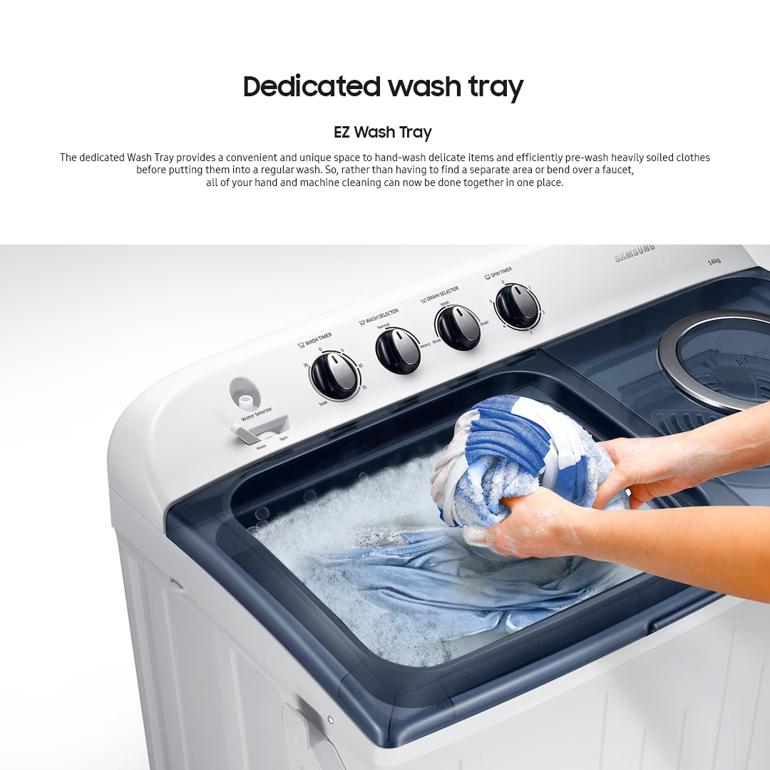 Samsung 12kg Dynamic Pulsator Rust Proof Twin Tub Semi Automatic Washing Machine Light Gray WT12J4200MB/TC