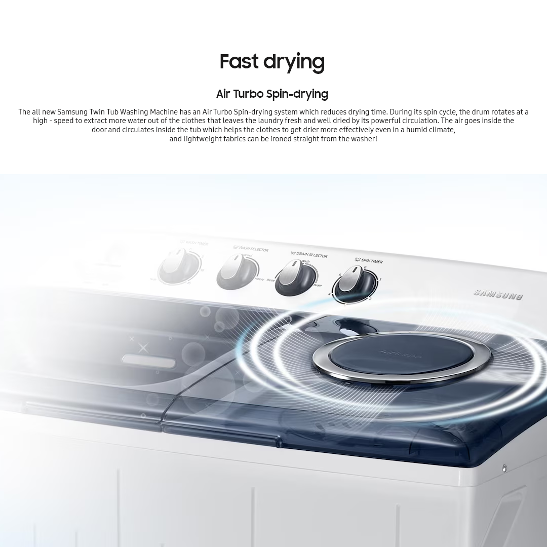 Samsung 12kg Dynamic Pulsator Rust Proof Twin Tub Semi Automatic Washing Machine Light Gray WT12J4200MB/TC