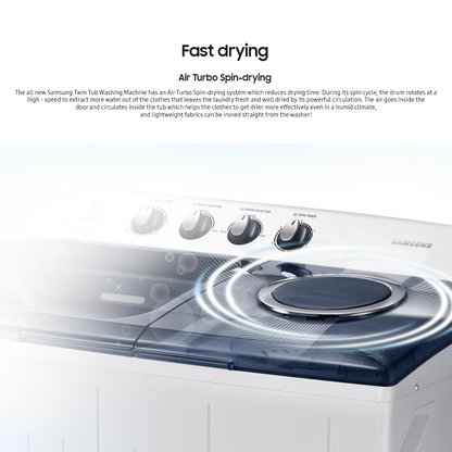 Samsung 12kg Dynamic Pulsator Rust Proof Twin Tub Semi Automatic Washing Machine Light Gray WT12J4200MB/TC
