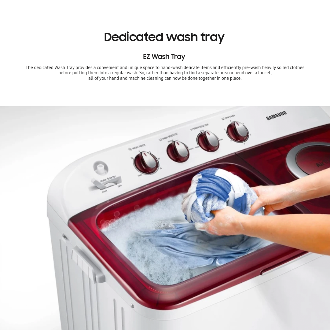 Samsung 8.5kg EZ Wash Tray™ Rust Proof Twin Tub Semi-Automatic Washing Machine Light Gray WT85H3210MG/TC