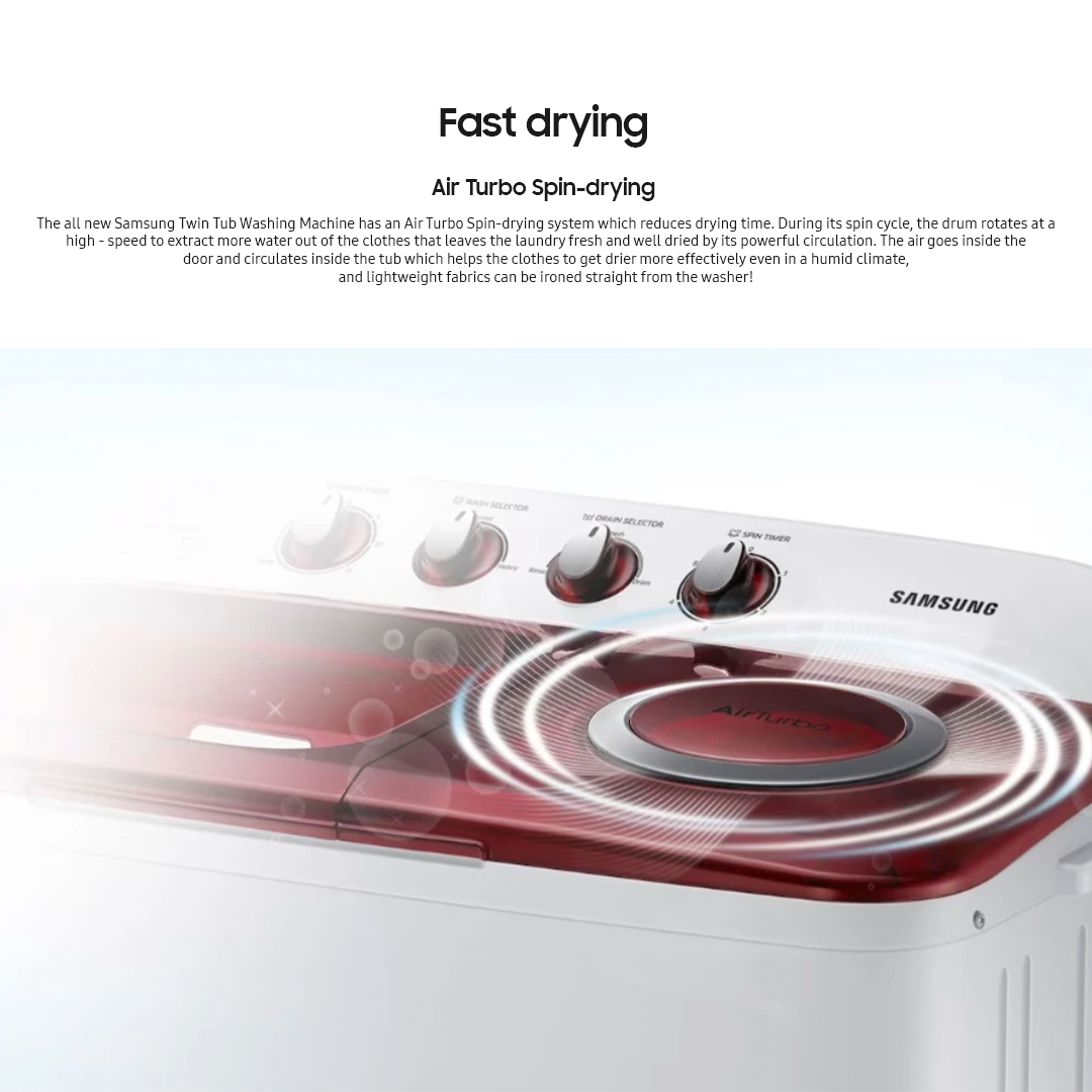 Samsung 8.5kg EZ Wash Tray™ Rust Proof Twin Tub Semi-Automatic Washing Machine Light Gray WT85H3210MG/TC