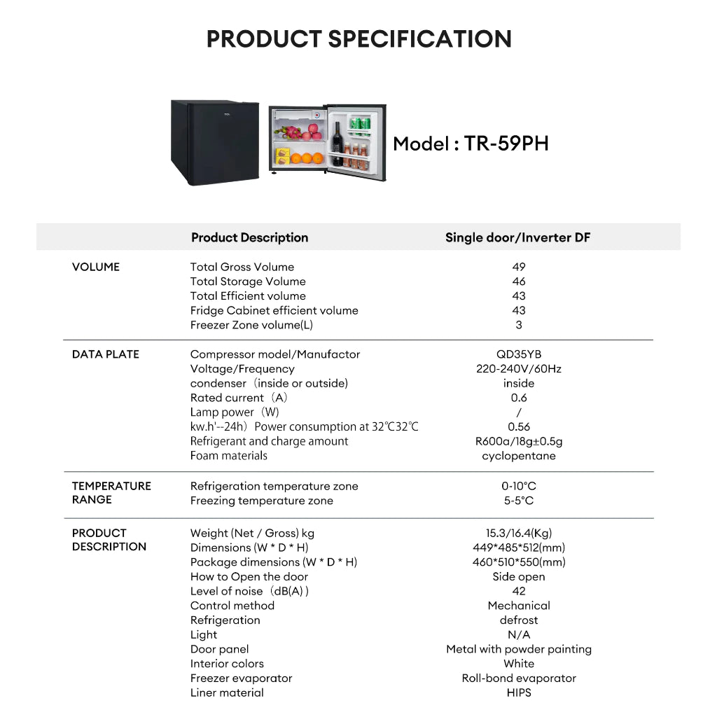 TCL 1.8 cu.ft. Single-Door Refrigerator TR-59PHB