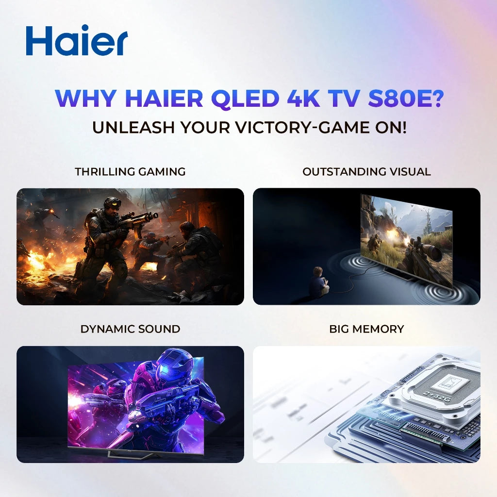 Haier H43S80EUX 43 Inch QLED Google TV (Netflix & Youtube One Touch, Google Playstore, Google Assistant, Google Chromecast Built in, Dolby Digital Decoding, HDR)