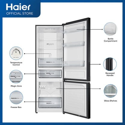 Haier HRF-IVB379VNFB 11.4 cu.ft./324L Magic Cooling No Frost Bottom Freezer Twin Inverter Two Door Refrigerator (Flash Black)