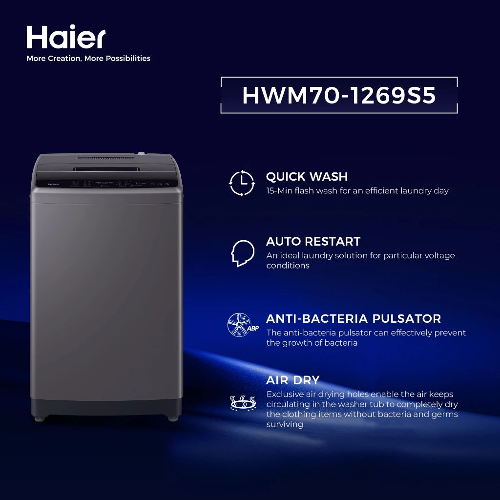 Haier HWM70-1269S5 7kg Quick Wash Fully Automatic Top Load Washing Machine